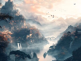 水墨山水间的诗意古韵