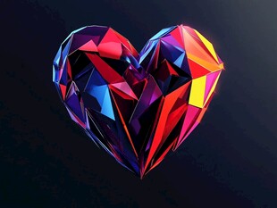 多彩几何心形3D艺术图像