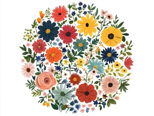 圆形多彩花卉图案插画
