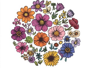 圆形花卉插画 多彩缤纷