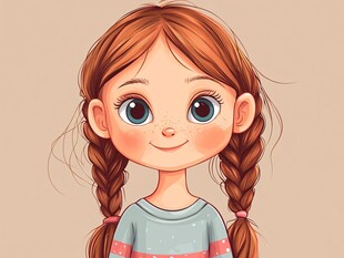 扎双辫的可爱卡通小女孩