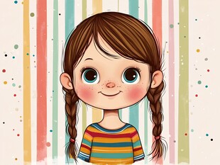 扎双辫的可爱条纹女孩