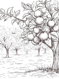 硕果累累的果树田园景象