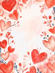 爱心花卉水彩边框背景图