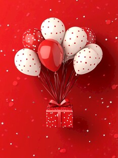 红底气球礼盒浪漫场景