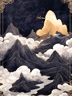 黑金中式山水云景图