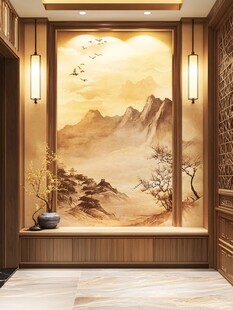 中式玄关山水壁画装饰美