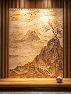 中式山水浮雕背景墙装饰