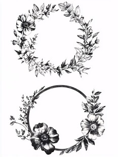 黑白花卉环形装饰图案