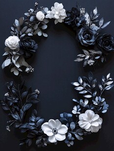 黑白花卉花环装饰图案