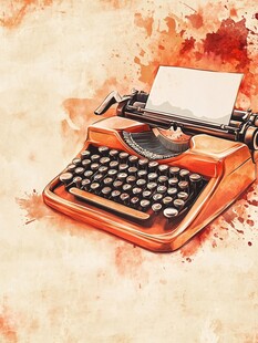 复古打字机的艺术水彩画