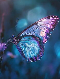 梦幻蓝紫蝴蝶停驻花朵