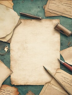 复古文具与陈旧纸张的组合
