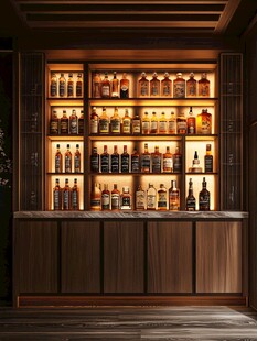 精致酒柜展示多样美酒