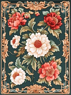 中式繁花锦簇地毯图案