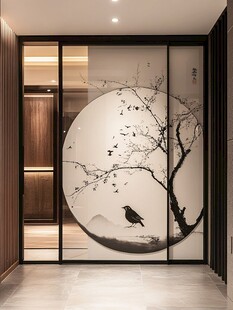 中式玄关圆形花鸟艺术屏风