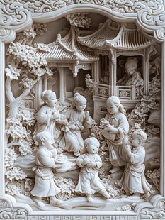 中式人物浮雕展现传统场景