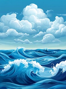 蔚蓝海洋与翻涌云朵景象