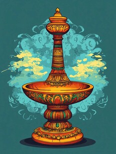 复古华丽装饰喷泉插画