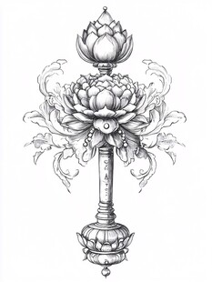 莲花权杖图腾精致手绘图