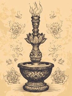 复古莲花烛台插画艺术