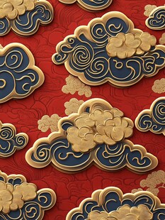 中式祥云红底精美图案