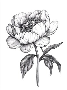 黑白手绘牡丹花