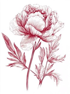 手绘粉色牡丹花插画