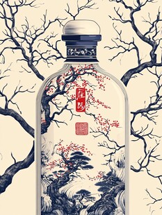 中式风白酒瓶艺术插画