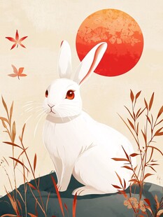 月下白兔伴秋景