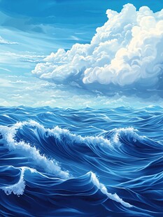 海浪翻涌下的广阔蓝天