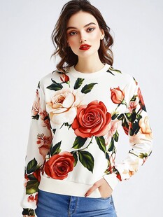印花玫瑰女士时尚卫衣