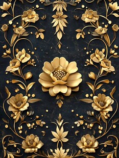 金色花卉浮雕装饰图案