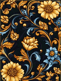 复古金色蓝色花卉图案