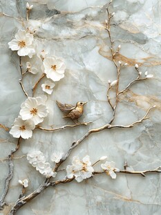 玉质背景上的花鸟景致