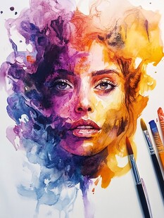 水彩绘就的梦幻女性面孔