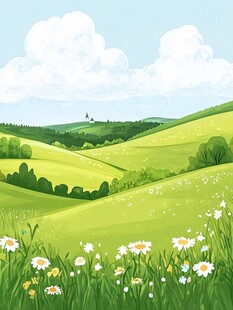 春日绿野雏菊田园风光