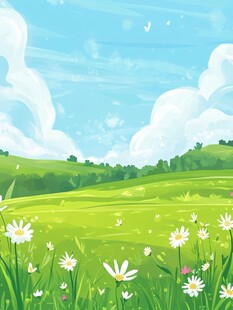 春日绿野雏菊烂漫风景