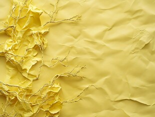 黄色褶皱纸与干枯枝条