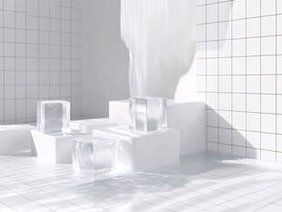 极简白空间中的透明立方体