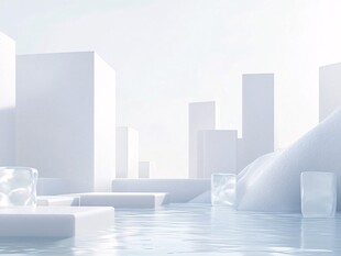 极简白色都市水畔场景