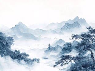 水墨山水间 云雾绕青松