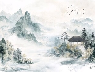 水墨山水间的静谧小屋