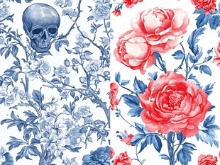 骷髅与花卉拼接图案