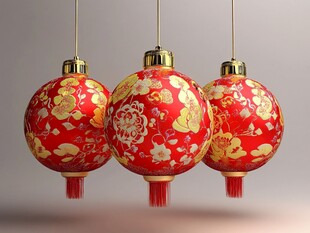 中式红金花纹新年装饰球