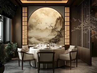 中式典雅餐厅室内场景图