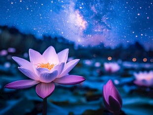 星夜下的梦幻莲花绽放