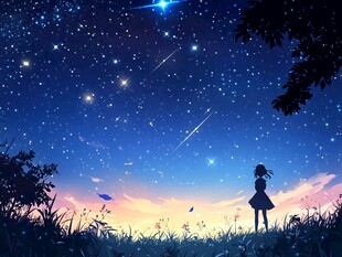少女仰望璀璨星空