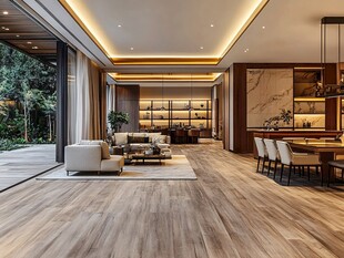 现代奢华风客厅餐厅全景