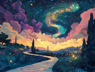 梦幻星空下的静谧小路
